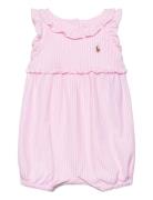 Striped Knit Oxford Bubble Shortall Bodysuits Short-sleeved Pink Ralph...