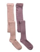 Cotton Rib Tights - 2 Pack Tights Purple Mp Denmark