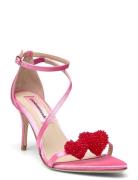Amy Satin Heart Sandal Med Hæl Pink Custommade