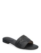 Alegra Iii Leather Slide Sandal Flade Sandaler Black Lauren Ralph Laur...