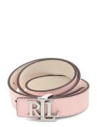 Logo Reversible Lizard-Embossed Belt Bælte Pink Lauren Ralph Lauren