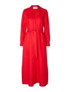 Slflyra Ls Ankle Linen Shirt Dress B Maxikjole Festkjole Red Selected ...