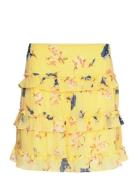 Floral Ruffle-Trim Georgette Miniskirt Kort Nederdel Yellow Lauren Ral...