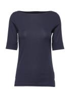 Cotton Boatneck Top Tops T-shirts & Tops Short-sleeved Navy Lauren Ral...
