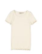 Rib T-Shirt Lace Ss Tops T-Kortærmet Skjorte Cream Wheat