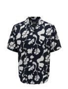 Onsdash Life Reg Visc Aop Ss Shirt Noos Tops Shirts Short-sleeved Navy...