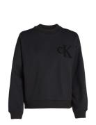 Chenille Ck Crewneck Tops Sweatshirts & Hoodies Sweatshirts Black Calv...