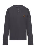 Waffle Henley Longsleeve Tops T-shirts Long-sleeved T-Skjorte Grey Tom...