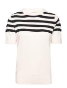 Striped Short-Sleeved Sweater Tops Knitwear Jumpers White Mango