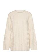Over D Cable Knit C-Neck Tops Knitwear Jumpers Cream GANT