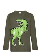 Top Ls Dino Sequins Tops T-shirts Long-sleeved T-Skjorte Khaki Green L...