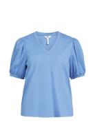 Objcaroline S/S Top Noos Tops Blouses Short-sleeved Blue Object