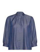 Mskelsy 3/4 Sleeve Blouse Tops Blouses Long-sleeved Navy Minus