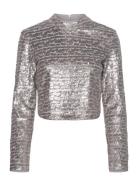 Adalynn Sequin Top Tops T-shirts & Tops Long-sleeved Silver French Con...