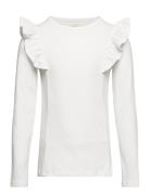 T-Shirt Ls Ruffle Tops T-shirts Long-sleeved T-Skjorte White Creamie