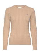 Stretch Cotton Cable C-Neck Tops Knitwear Jumpers Beige GANT