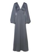 Addie Balloon Sleeve V-Neck Maxi Dress Maxikjole Festkjole Grey Malina