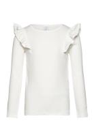 Top Frill Detail Solid Tops T-shirts Long-sleeved T-Skjorte White Lind...