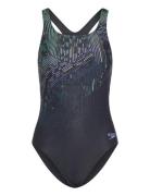Womens Digital Printed Medalist Sport Swimsuits Black Speedo