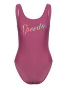 Womens Logo Deep U-Back Sport Swimsuits Pink Speedo