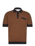 Casa Martini Polo Tops Knitwear Short Sleeve Knitted Polos Brown Perci...