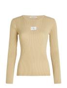 Woven Label Tight Sweater Tops T-shirts & Tops Long-sleeved Beige Calv...