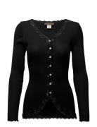 Silk Cardigan W/ Lace Tops Knitwear Cardigans Black Rosemunde