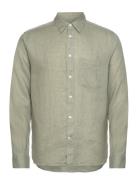 Reg Ls Clean Linen Shirt Designers Shirts Casual Khaki Green J. Lindeb...