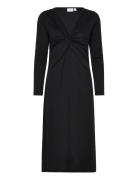 Vinayo Knot L/S Mid Calf Dress Knælang Kjole Black Vila