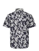 Reg Cotton Linen Palm Ss Shirt Tops Shirts Short-sleeved Navy GANT