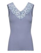 Silk Top Regular W/ Lace Tops T-shirts & Tops Sleeveless Blue Rosemund...