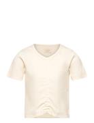 T-Shirt Ss Rib Tops T-Kortærmet Skjorte Cream Creamie