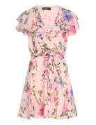 Floral Belted Crinkle Georgette Dress Kort Kjole Pink Lauren Ralph Lau...