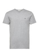 Slim Shield V-Neck T-Shirt Tops T-Kortærmet Skjorte Grey GANT