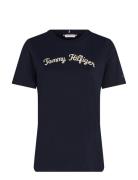 Reg Script C-Nk Ss Tops T-shirts & Tops Short-sleeved Navy Tommy Hilfi...