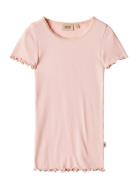 Rib T-Shirt S/S Katie Tops T-Kortærmet Skjorte Pink Wheat