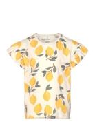 Top Frill Sleeve Lemon Aop Tops T-Kortærmet Skjorte Yellow Lindex