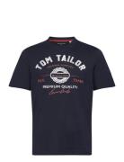 T-Shirt With Logo Print Tops T-Kortærmet Skjorte Navy Tom Tailor