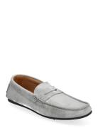 Slhsergio Suede Penny Driving Shoe Loafers Flade Sko Grey Selected Hom...