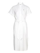 Belted Short-Sleeve Oxford Shirtdress Knælang Kjole White Polo Ralph L...