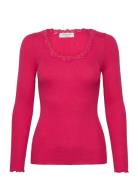 Rwbabette Ls U-Neck Lace Top Tops T-shirts & Tops Long-sleeved Pink Ro...