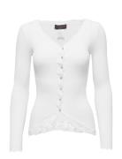 Rwbabette Ls V-Neck Regular Lace Ca Tops Knitwear Cardigans White Rose...