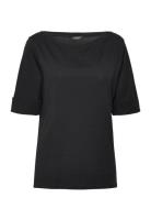 Cotton Boatneck Top Tops T-shirts & Tops Short-sleeved Black Lauren Ra...