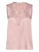 Jade Silk Top W/ Lace Tops Blouses Sleeveless Pink Rosemunde