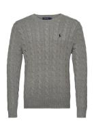 Cable-Knit Cotton Sweater Designers Knitwear Round Necks Grey Polo Ral...