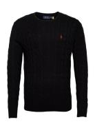 Cable-Knit Cotton Sweater Designers Knitwear Round Necks Black Polo Ra...
