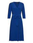 Surplice Jersey Dress Knælang Kjole Blue Lauren Ralph Lauren