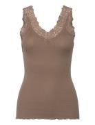 Organic Top W/ Lace Tops T-shirts & Tops Sleeveless Brown Rosemunde