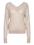 Lyocell Wool V-Neck Sweater Tops Knitwear Jumpers Cream Calvin Klein