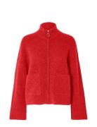 Slfsia Ras Ls Knit Zipper Cardigan Noos Tops Knitwear Cardigans Red Se...